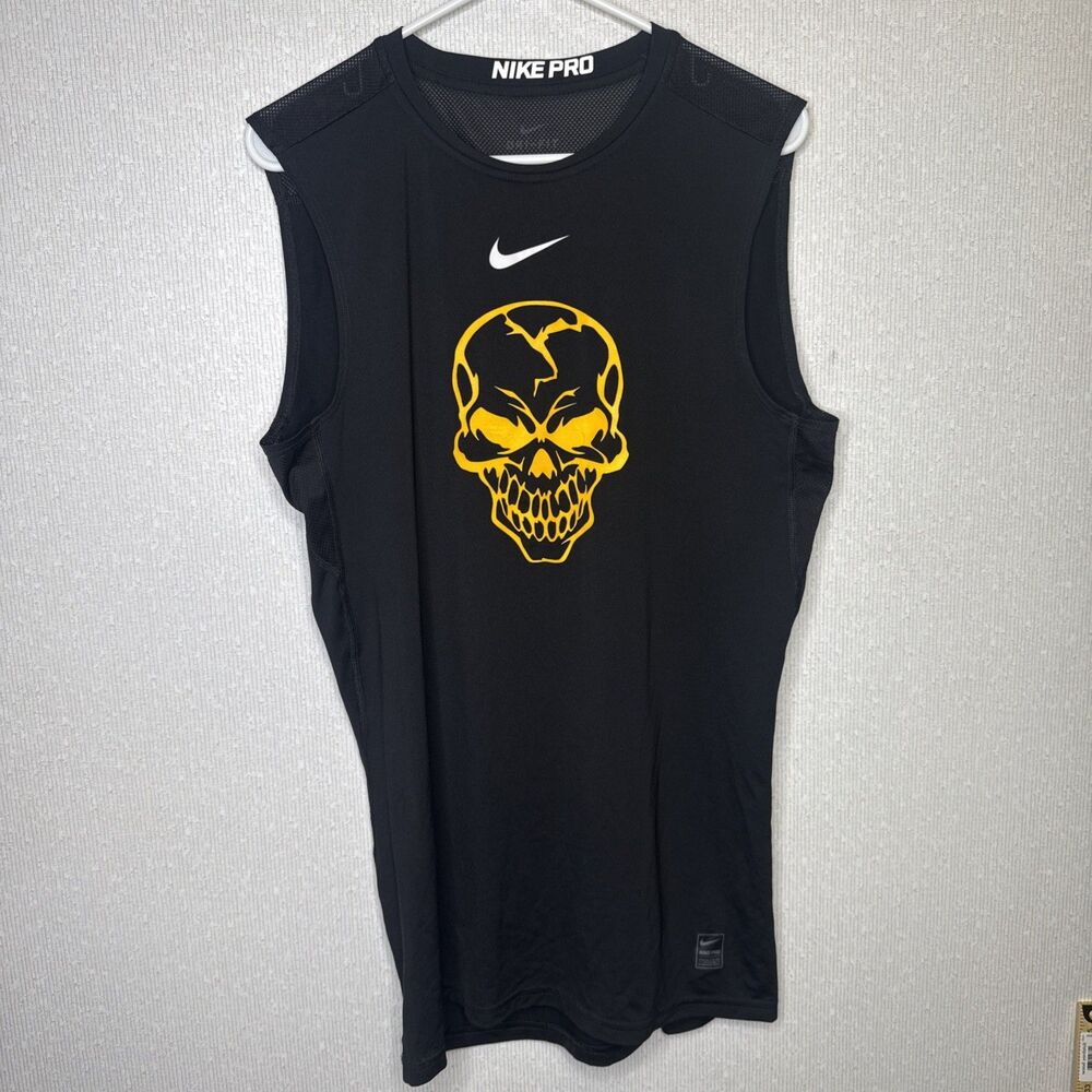 Nike Pro Combat Mens Size 2XL Black Dri-Fit Tank Top Sleeveless Skull Graphic Te